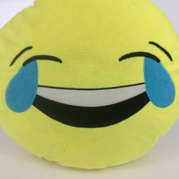 Emoji Crying Laughing Plush 12" Pillow Yellow Round Soft Emoticon Stuffed Tears - Picture 2 of 8